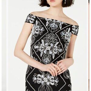 Adrianna Papell Black Cocktail Sheath w/ White Beads - Size 18